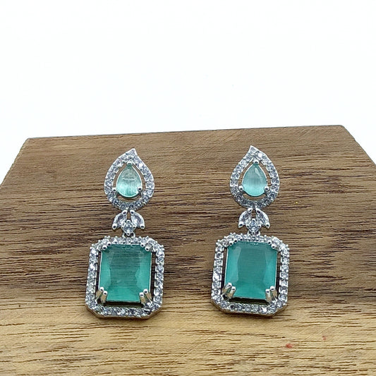 AD Earrings Aakar Mint Green Stone