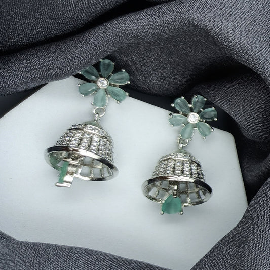 AD Earrings Anamika Jhumki Green Stone