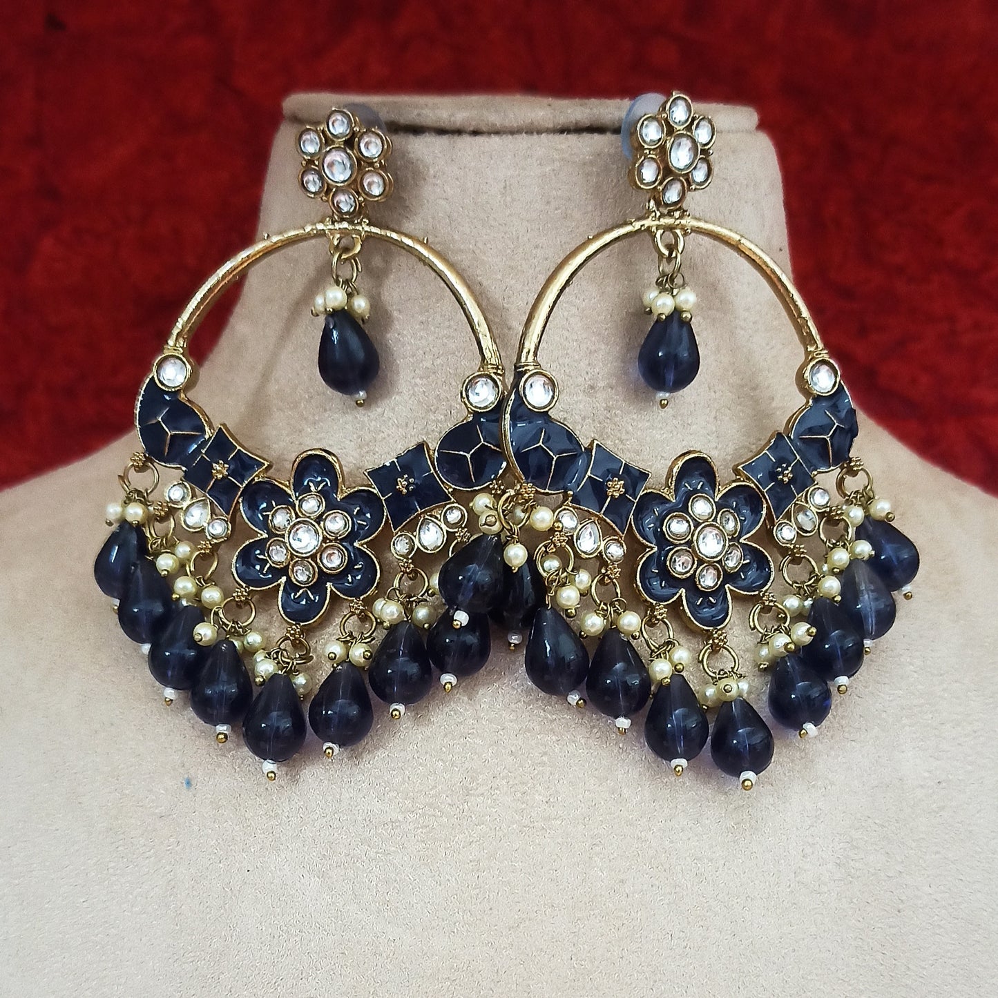 Farida-Dark Navy Blue-Chandbali