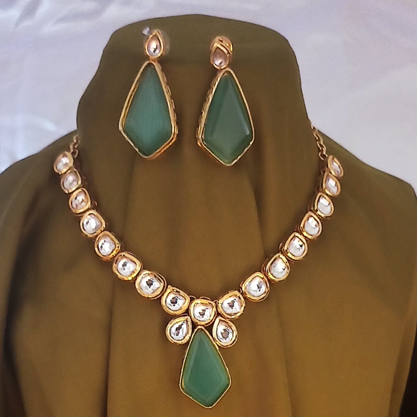 Lata-Kundan Set-Green Kite