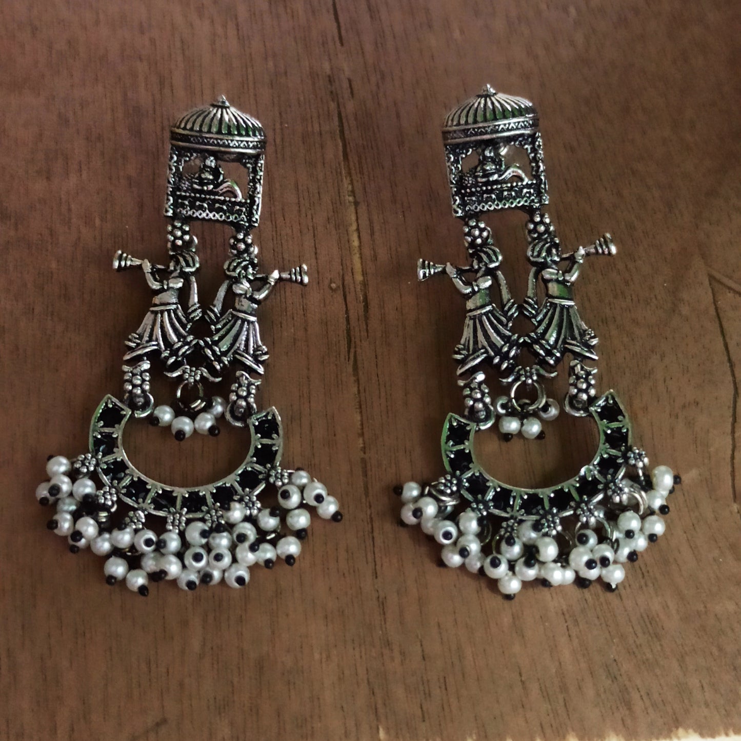 Nadira-Oxidised Earrings-White