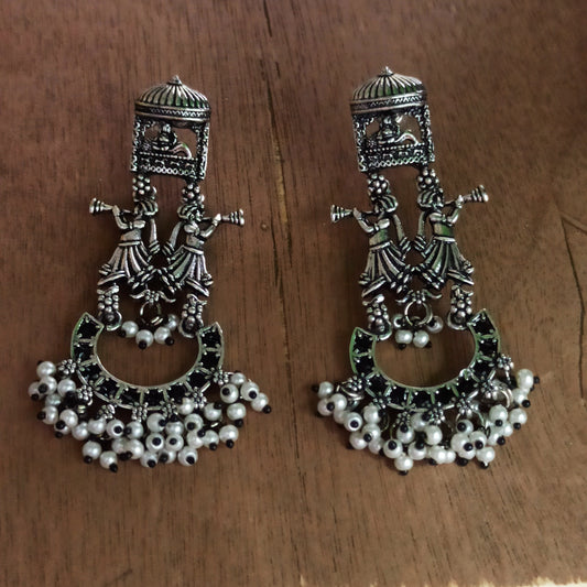 Nadira-Oxidised Earrings-White