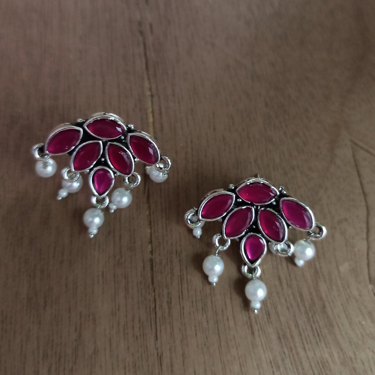 Saloni-Oxidised Earrings-Rani Pink