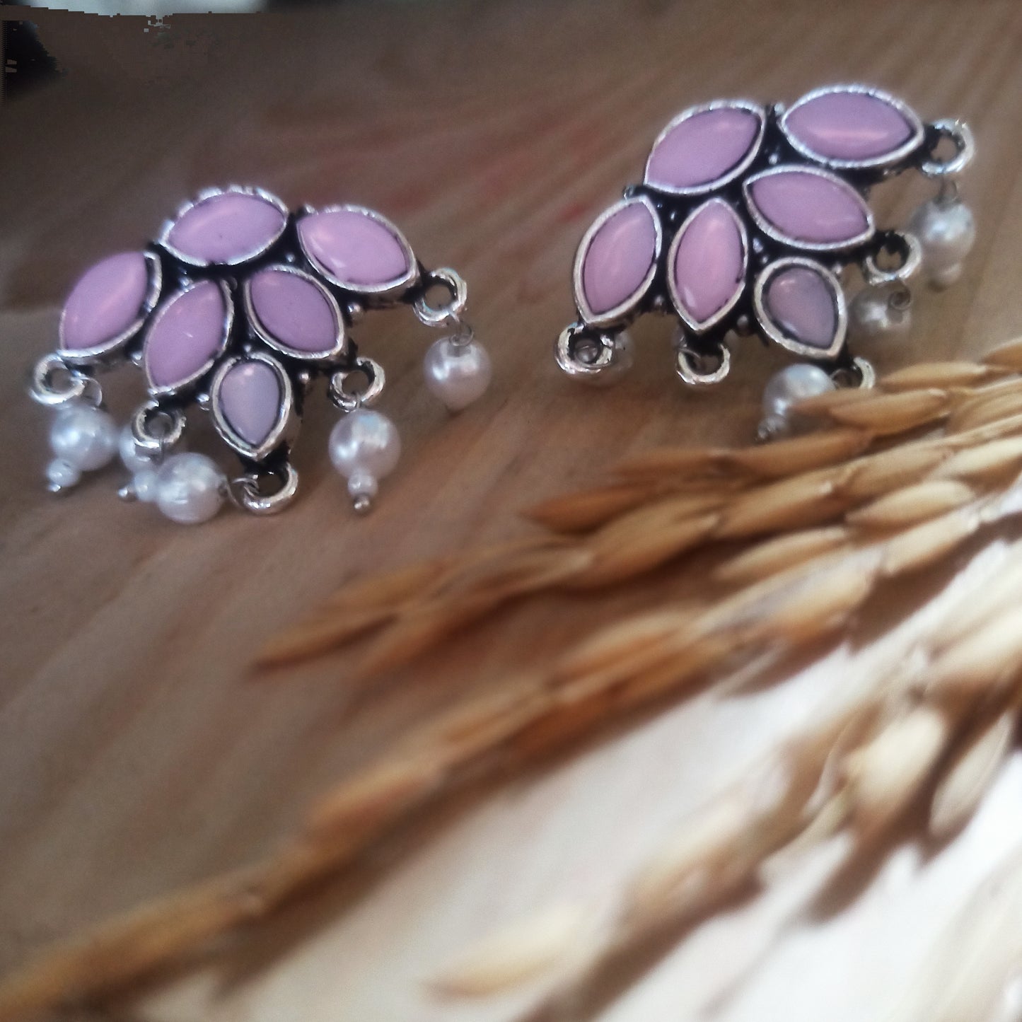 Saloni-Oxidised Earrings-Pink