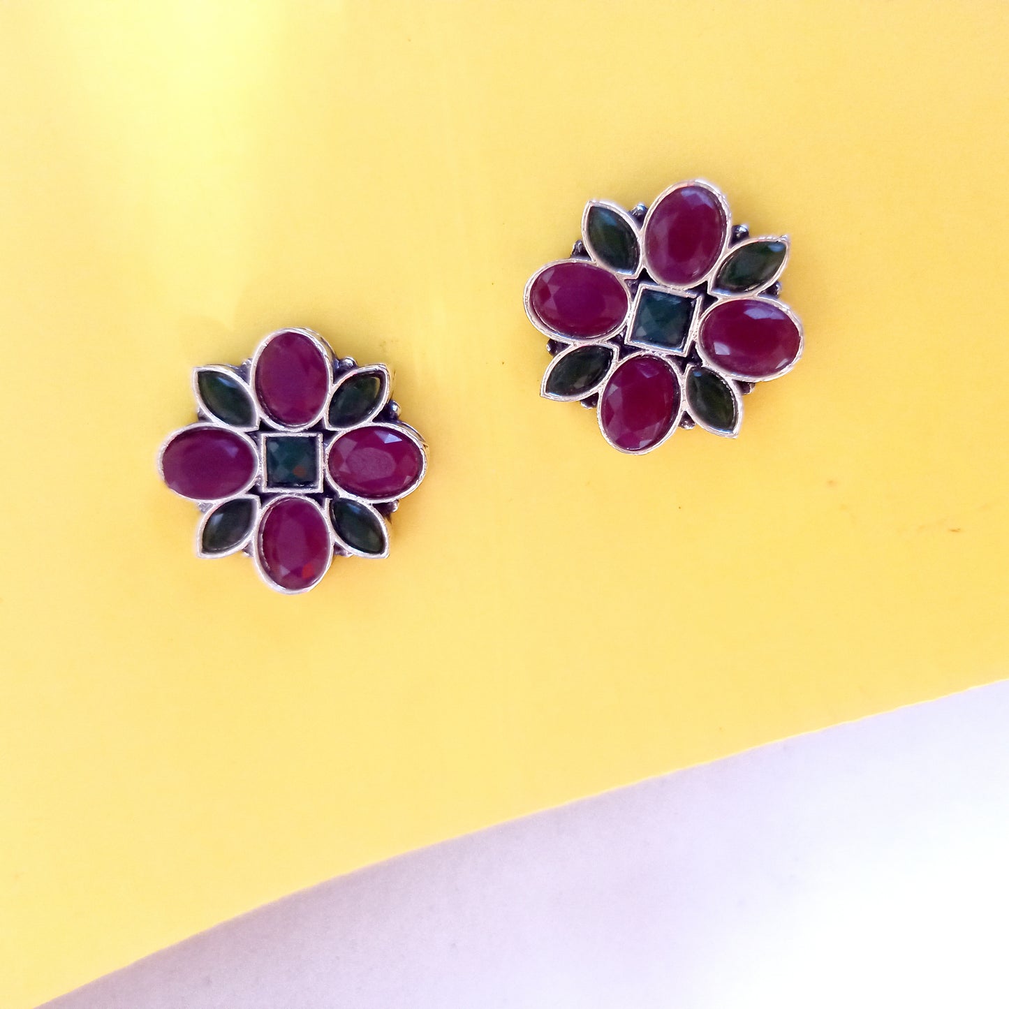 Netra-Oxidised Earrings-Red Green