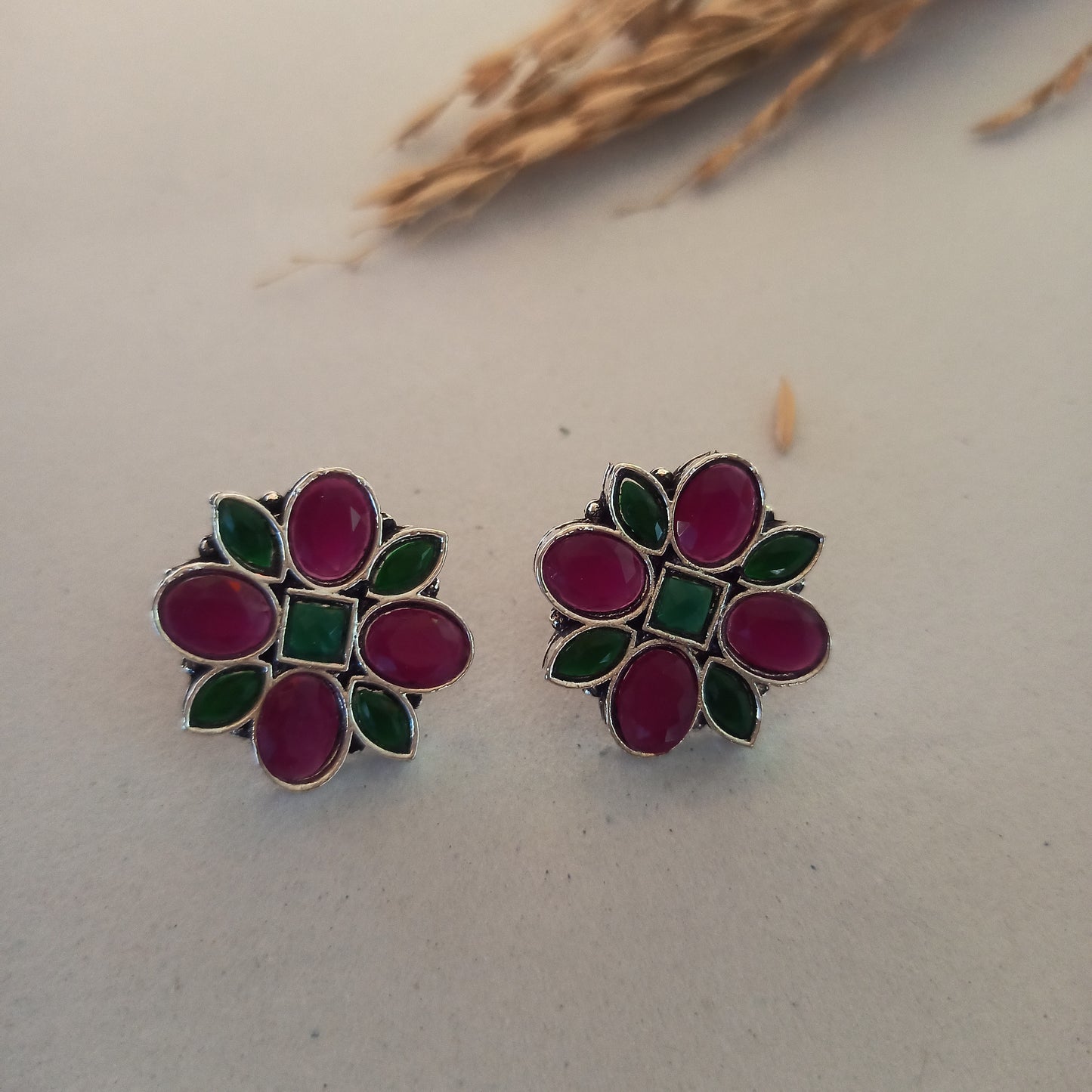 Netra-Oxidised Earrings-Red Green