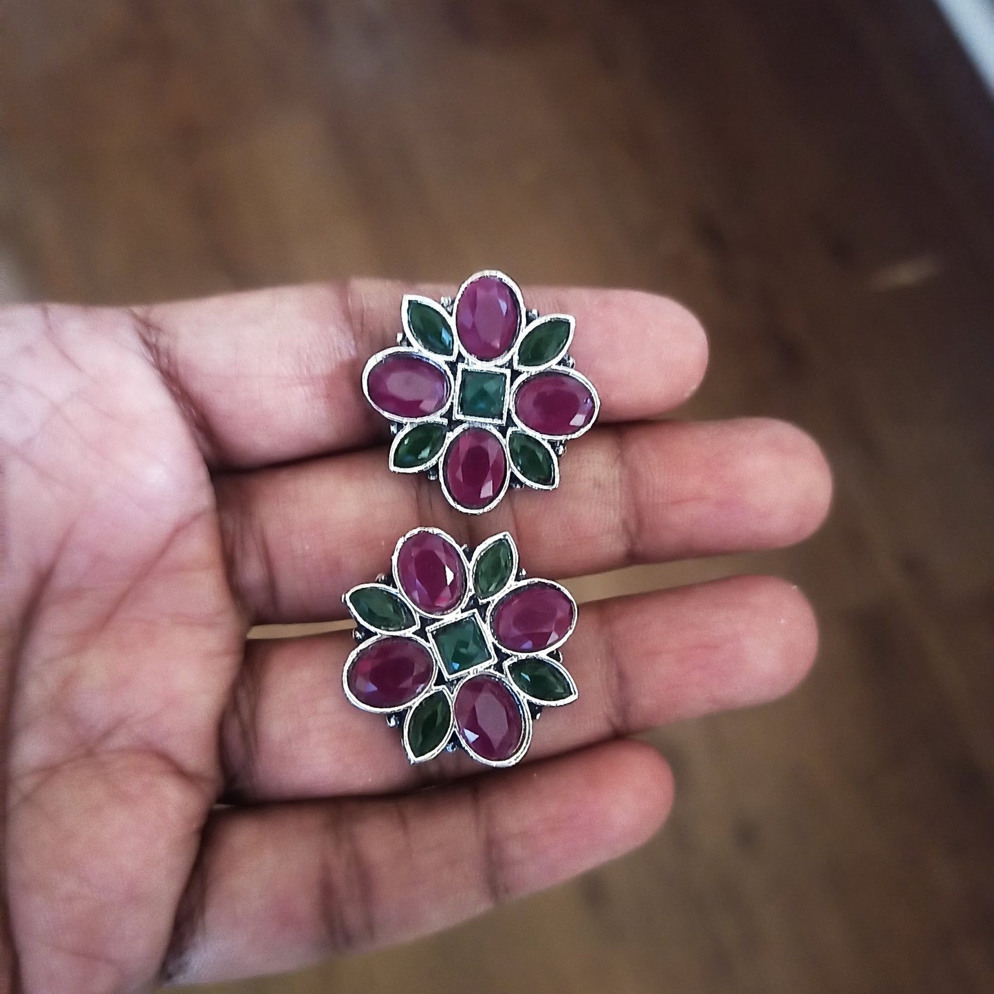 Netra-Oxidised Earrings-Red Green