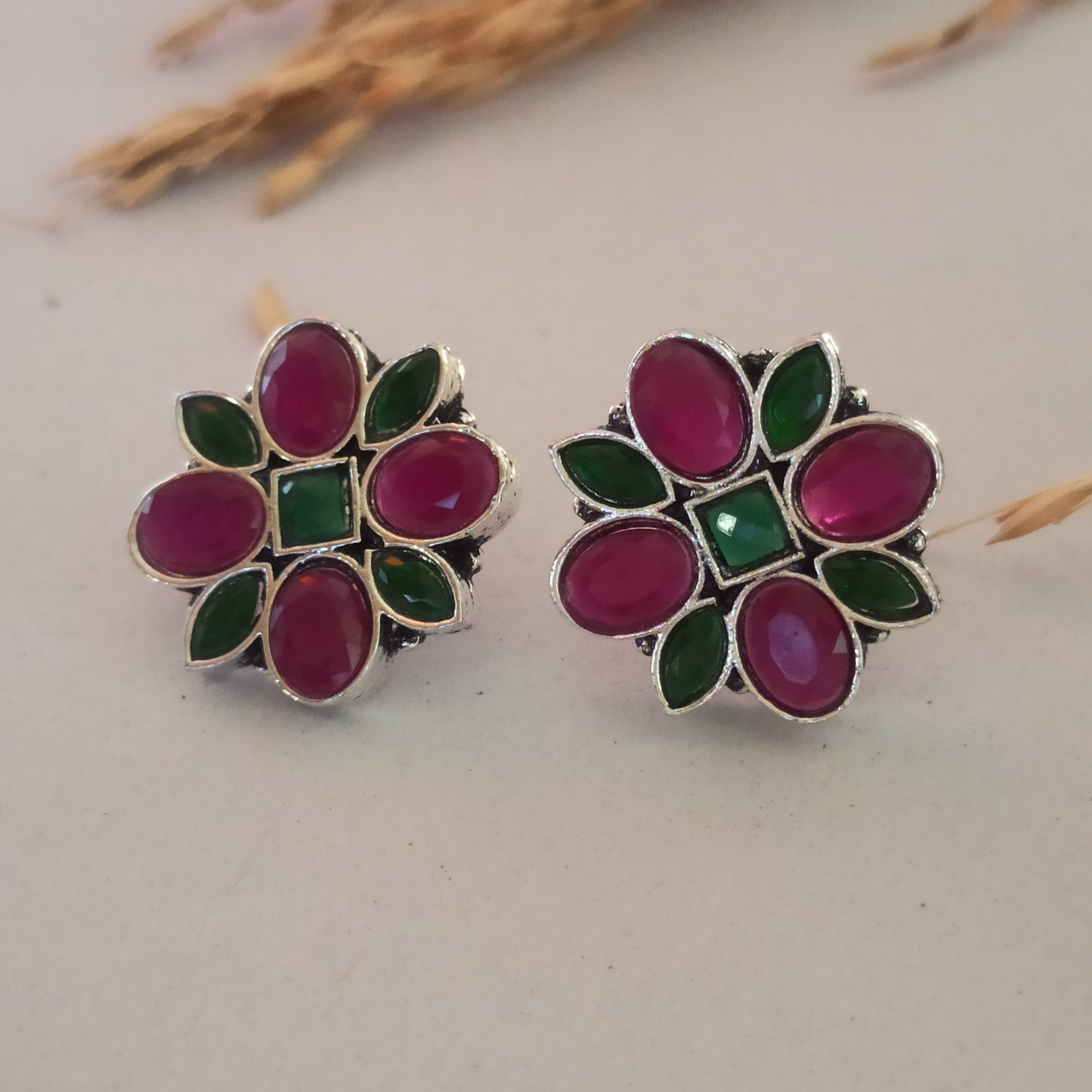 Netra-Oxidised Earrings-Red Green