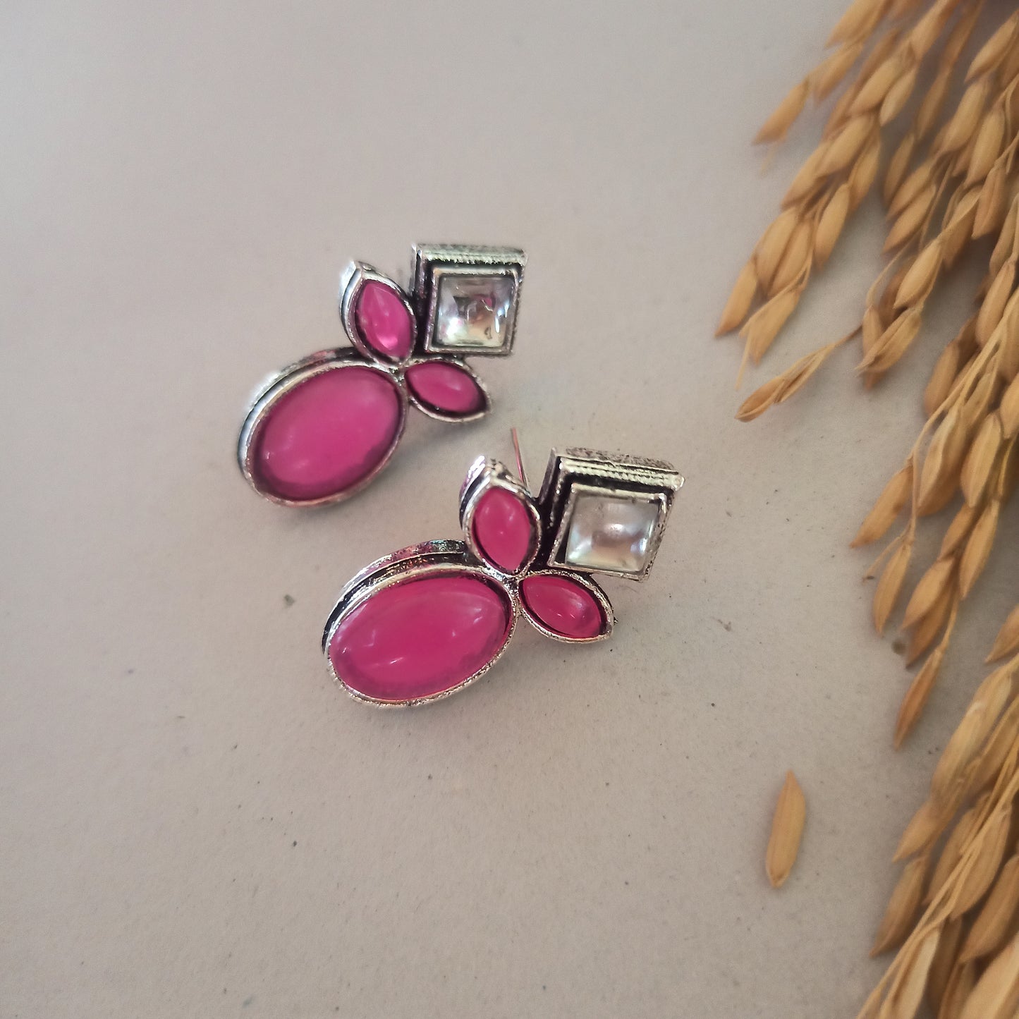 Megha-Oxidised Earrings-pink (Copy)