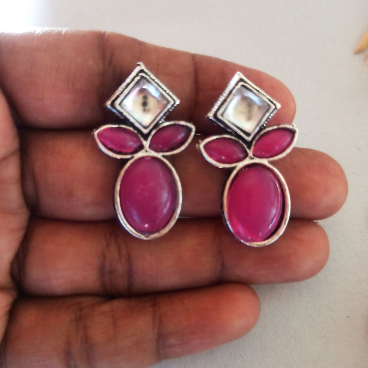 Megha-Oxidised Earrings-pink (Copy)