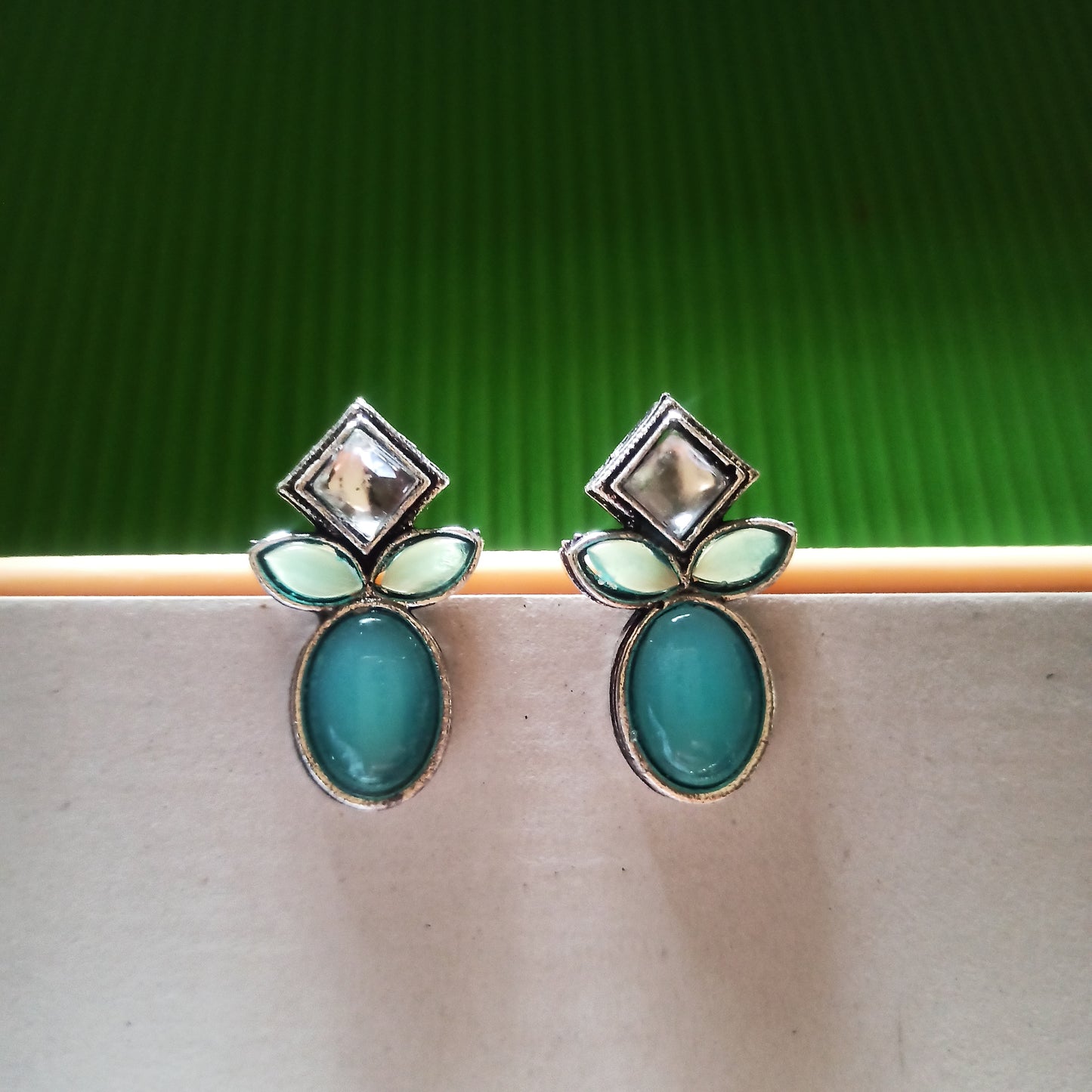 Megha-Oxidised Earrings-Blue