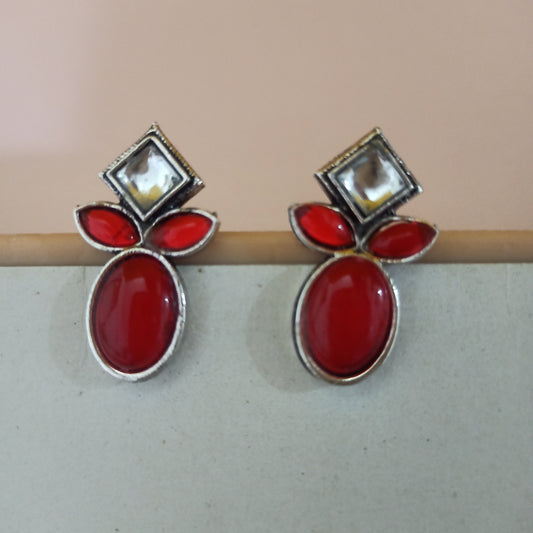 Megha-Oxidised Earrings-Red