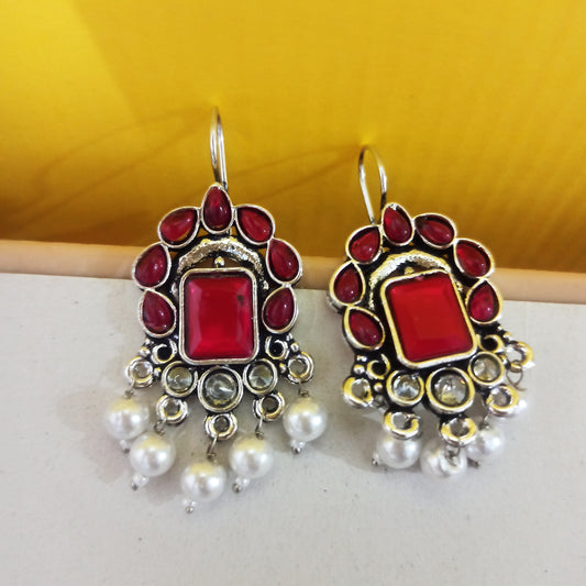 Neeta-Oxidised Earrings-Red