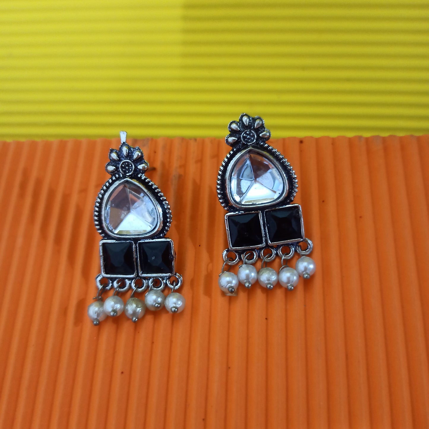 Manya-Oxidised Earrings-Black