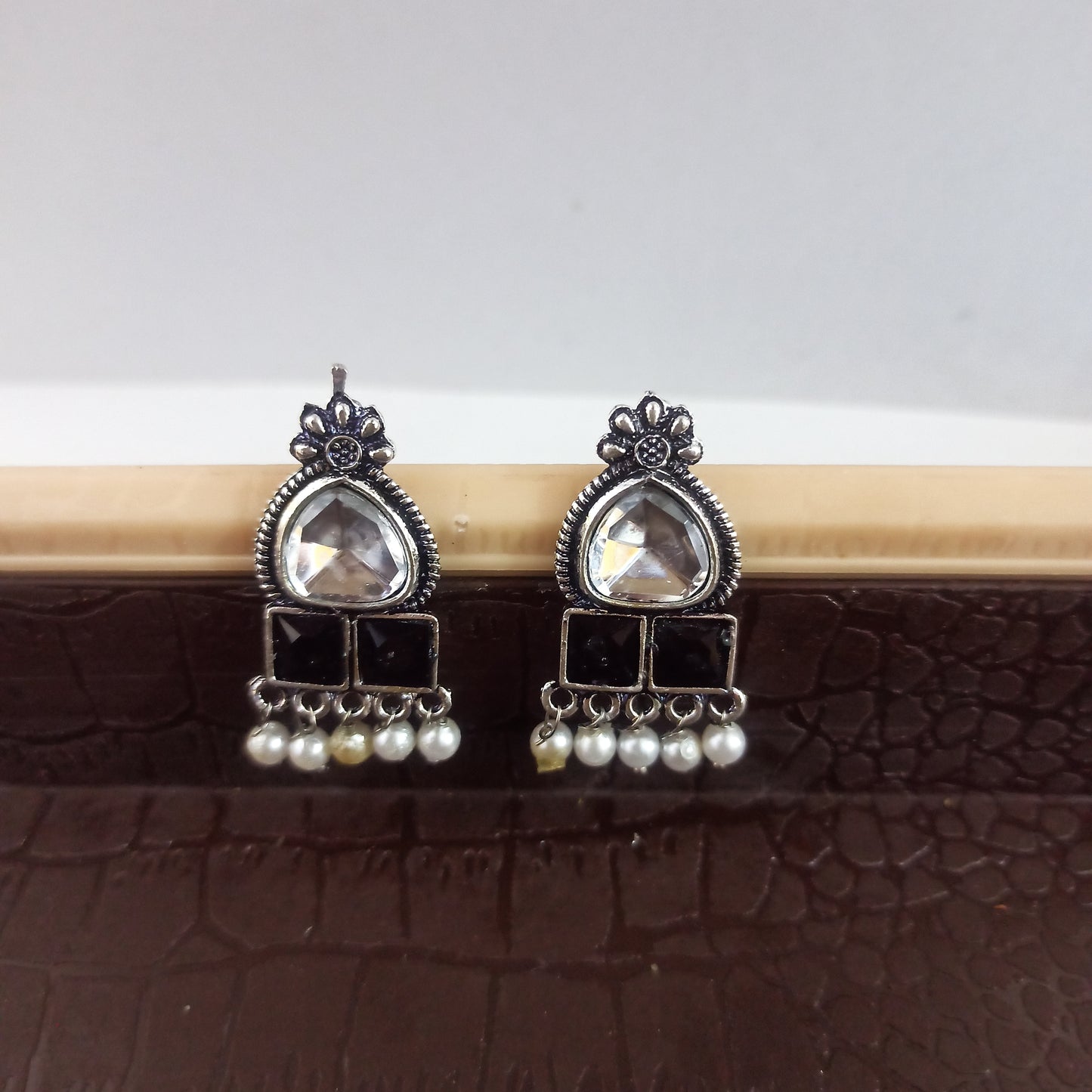 Manya-Oxidised Earrings-Black