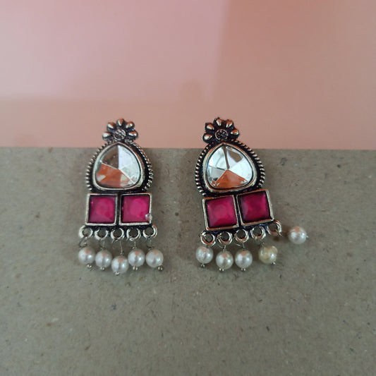 Manya-Oxidised Earrings-Pink