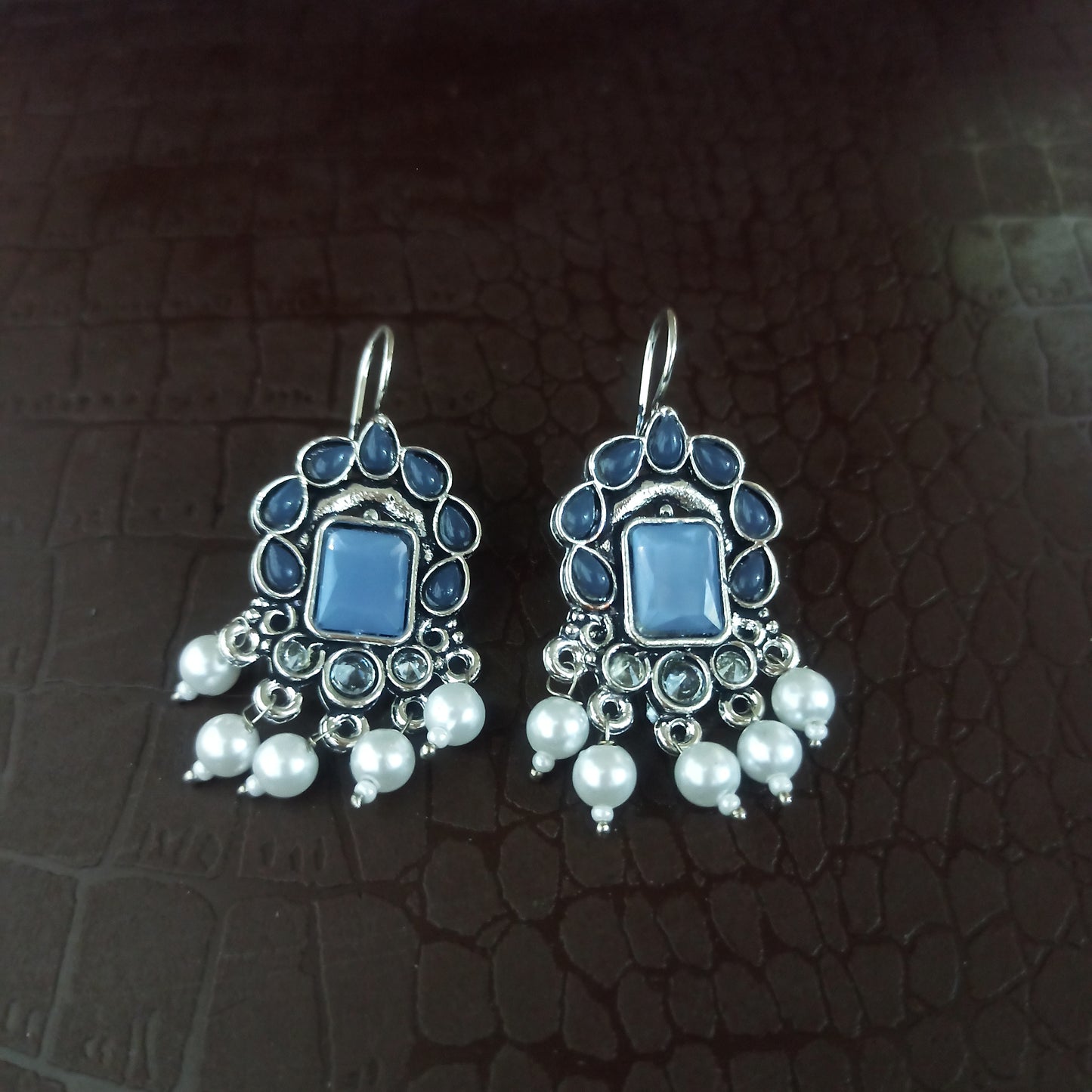 Neeta-Oxidised Earrings-Blue