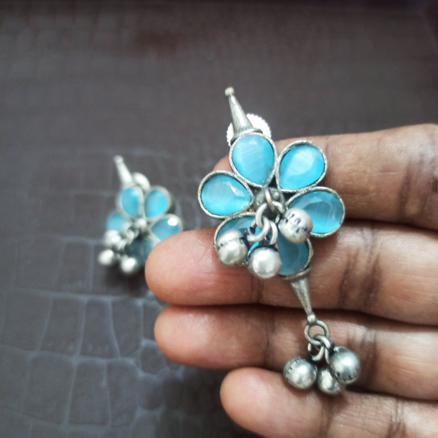 Neha-Oxidised Earrings-Blue