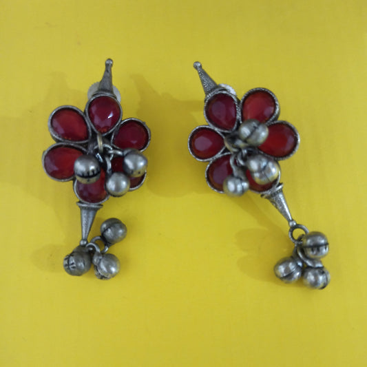 Neha-Oxidised Earrings-Red