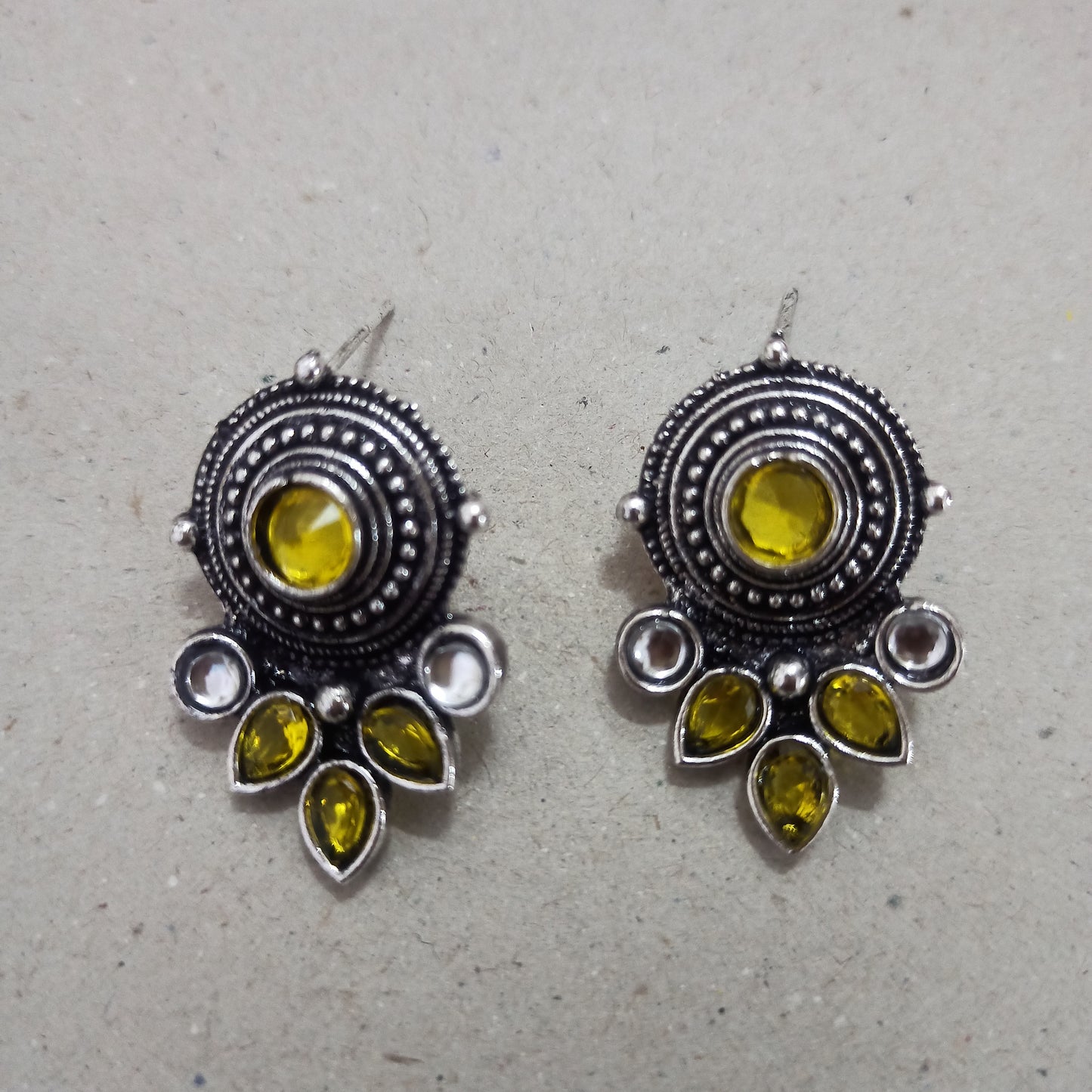 Maisha-Oxidised Earrings-Yellow