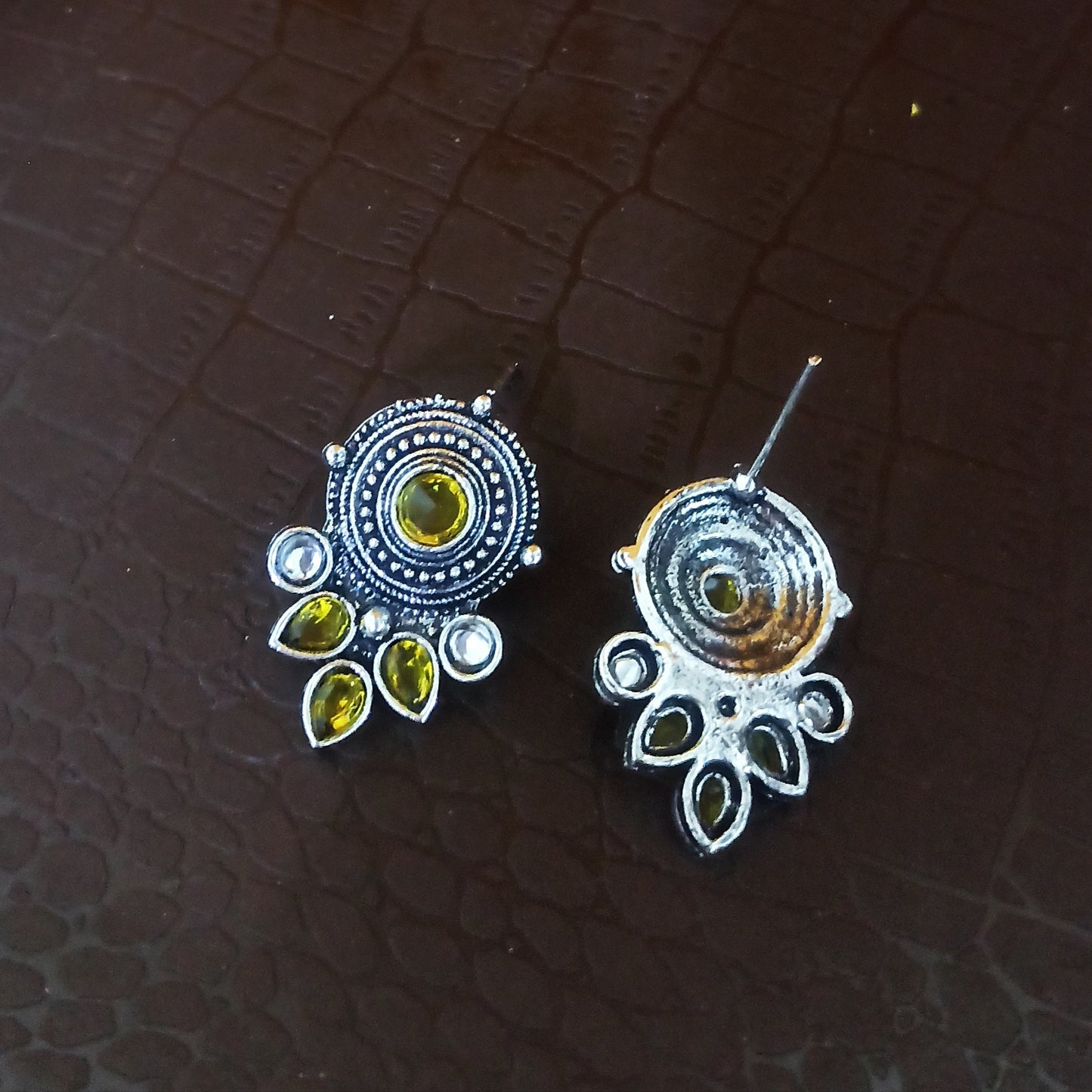 Maisha-Oxidised Earrings-Yellow