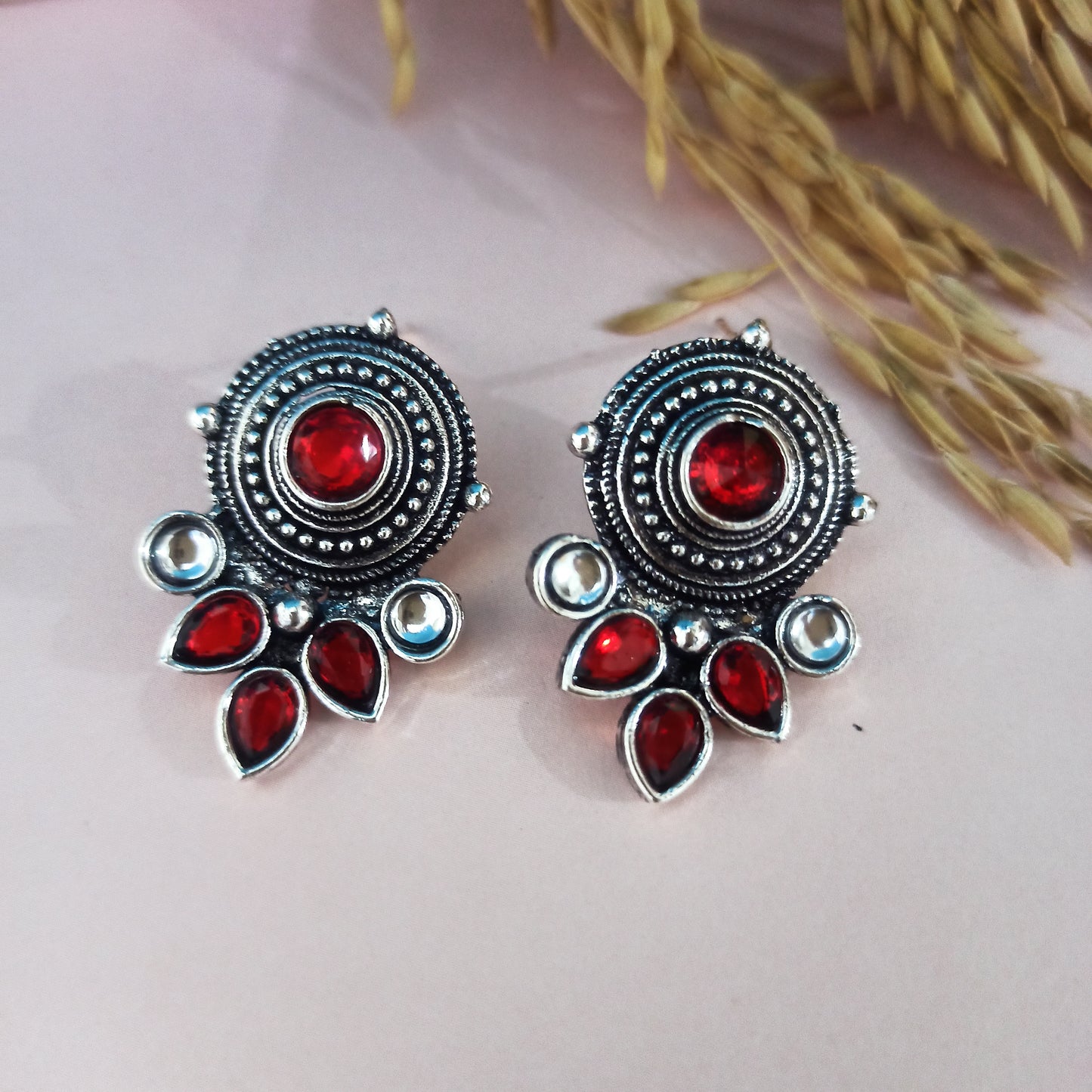 Maisha-Oxidised Earrings-Red