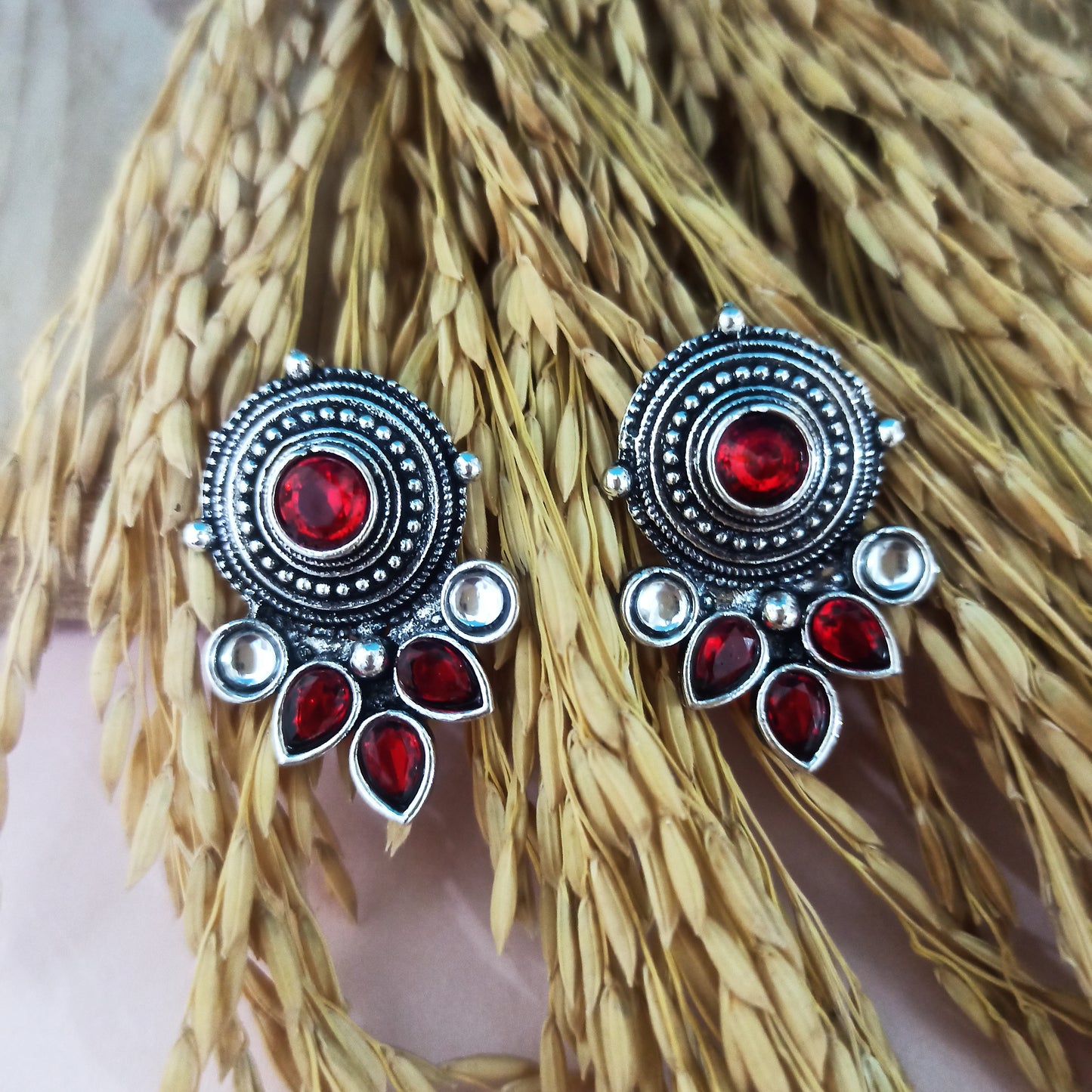 Maisha-Oxidised Earrings-Red