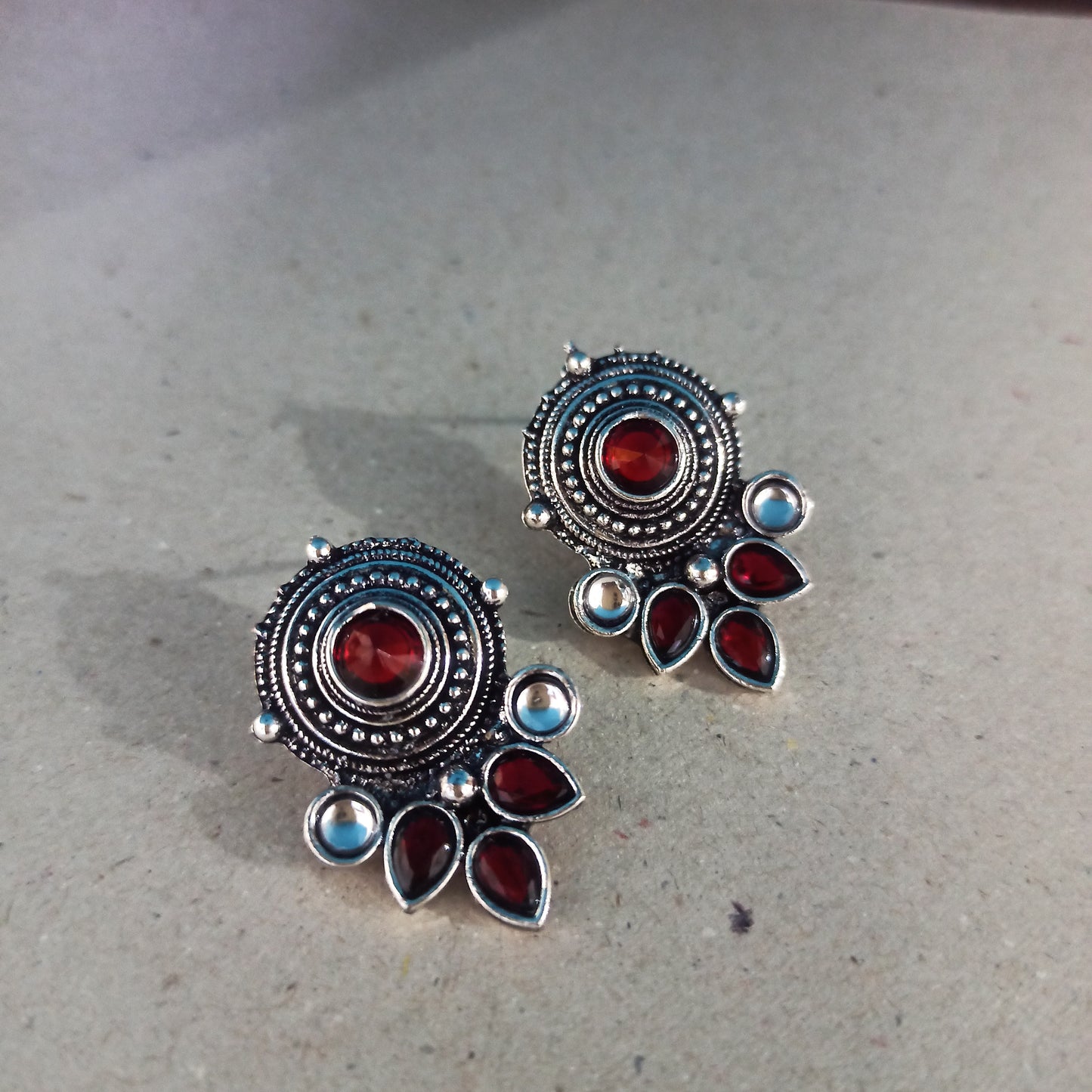 Maisha-Oxidised Earrings-Red