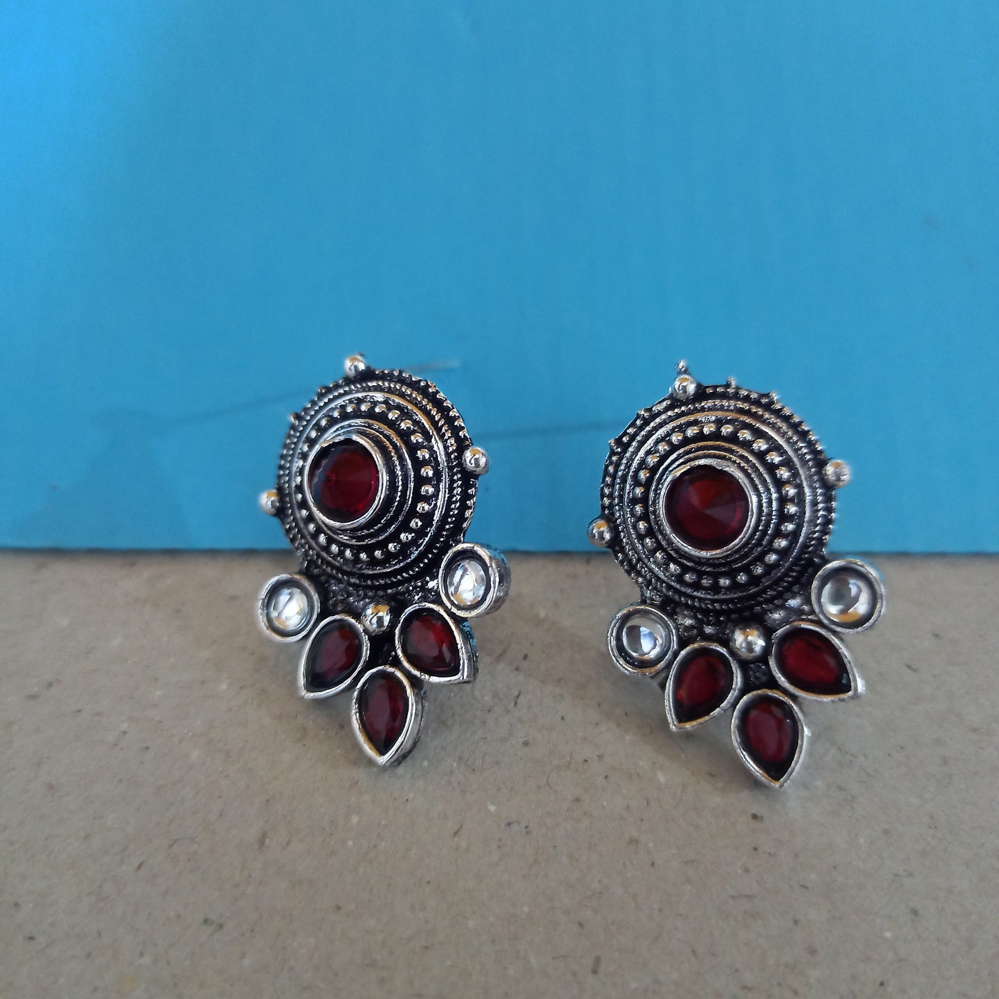 Maisha-Oxidised Earrings-Red