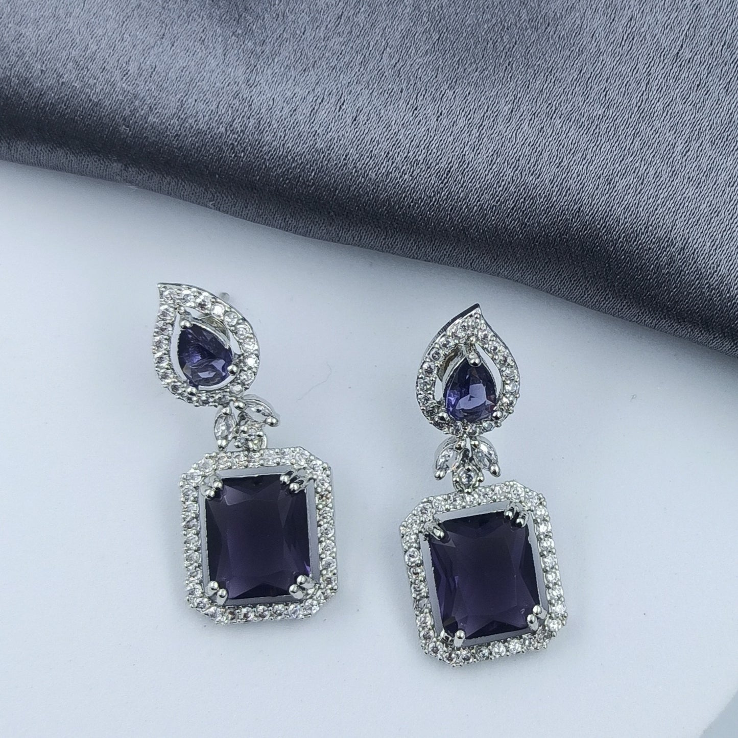 AD Earrings Aakar Purple Stone