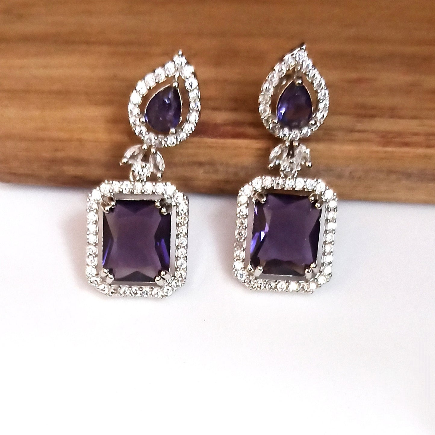 AD Earrings Aakar Purple Stone