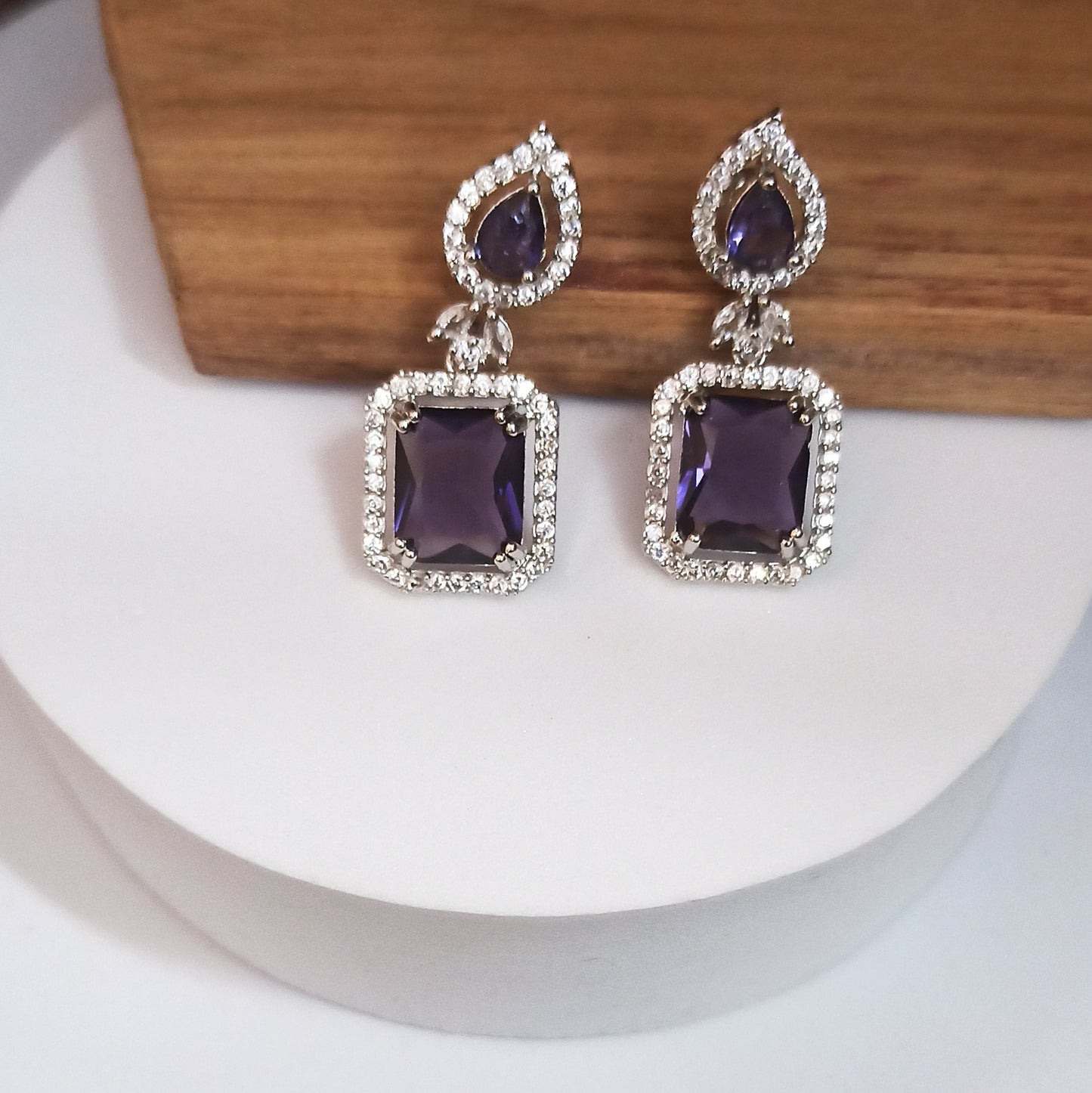 AD Earrings Aakar Purple Stone